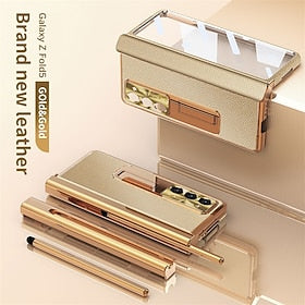 Phone Case With Pen  For Samsung Galaxy Z Fold 6 Z Fold 5 Z Fold 4 Z Fold 3 Back Cover with Stand and Screen Protector Pencil Holder PC Metal PU Leather