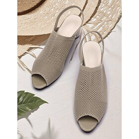 salto feminino peep toe bege - sandálias elegantes de salto bloco de malha