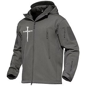 Christian Cross Tactical Jacket Mens Graphic Hoodie Military Faith Daily Casual Zip Outerwear Sports Outdoor Holiday Hoodies Black Army Green Dark Gray Hooded