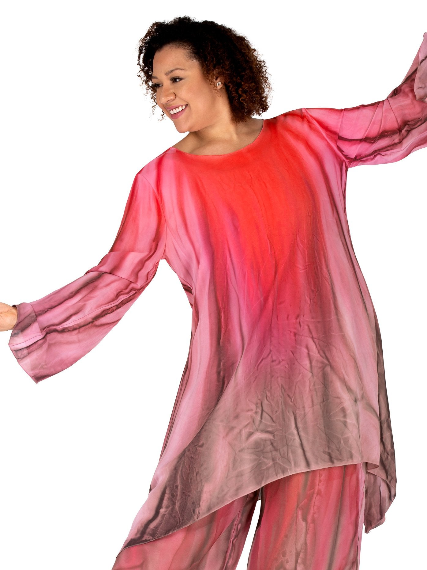 Watercolour Women's Hand Painted Worship Long Sleeve Tunic Purple-Eggplant-Dusy ML WC101