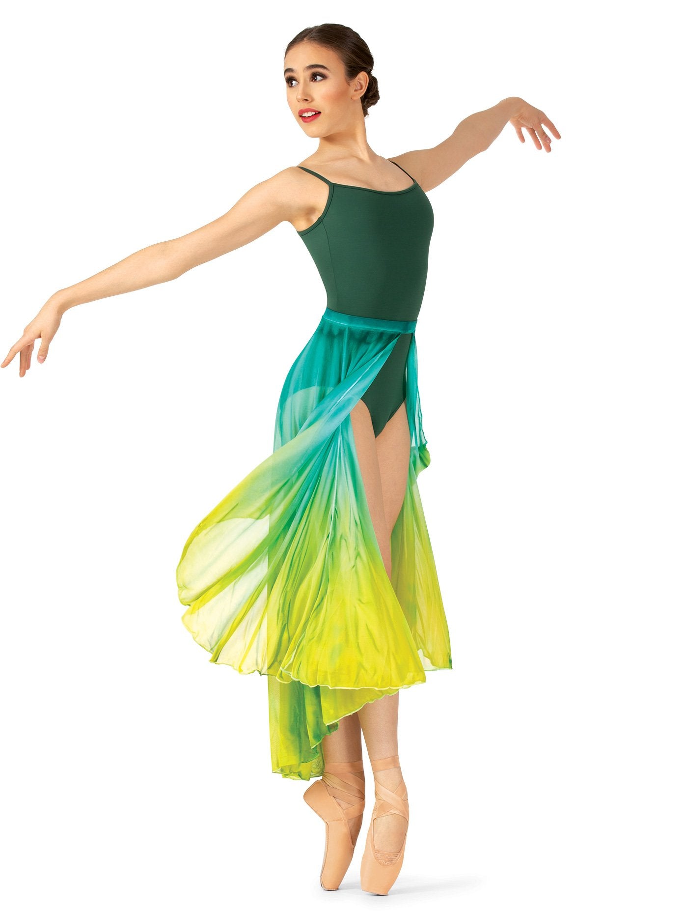 Watercolour Womens Hand Painted High-Low Lyrical Skirt Emerald Green-Sulpher Green LXL WC237