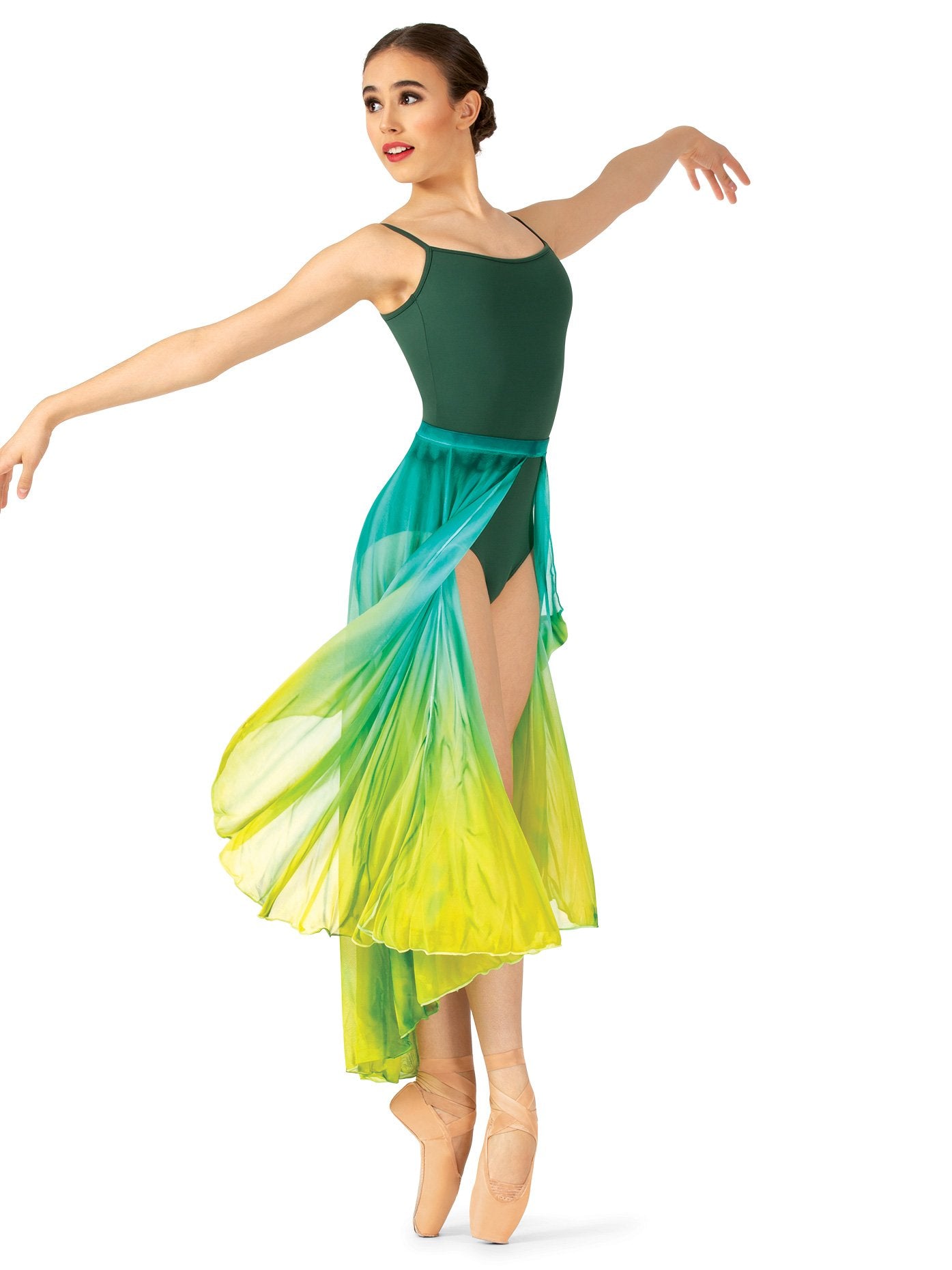 Watercolour Girls Hand Painted High-Low Lyrical Skirt Emerald Green-Sulpher Green ML WC237C