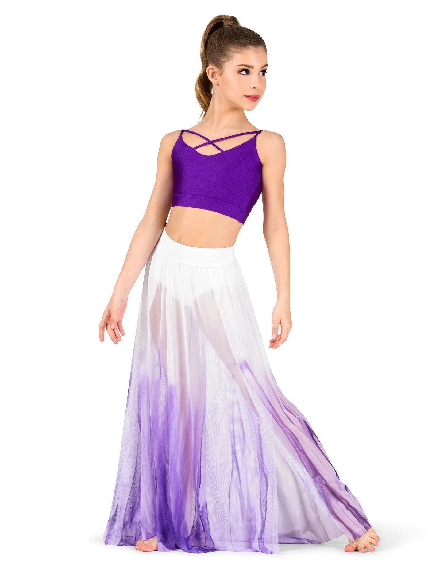 Watercolour Girls Hand Painted Long Lyrical Skirt White-Black S WC7240C