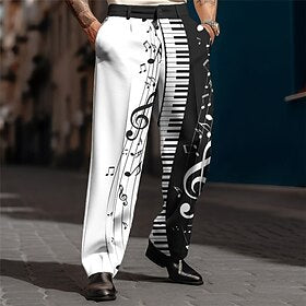 Notes Pano Keys Business Casual Men's 3D Print Pants Trousers Outdoor Street Wear to work Polyester Wine Black Navy Blue S M L High Elasticity Pants