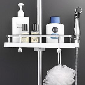 praktische badkamer paal douche opbergrek houder organisator badkamer planken douche shampoo lade single tier douchekop houder