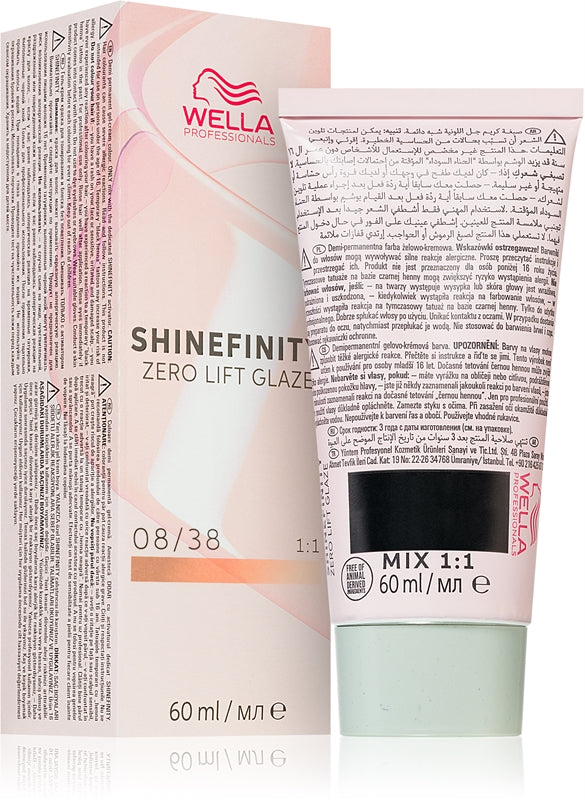 Wella Shinefinity Zero Lift Glaze Engelsk hårfärgning 60ml 08-38 | Ljus gyllene pärlblond
