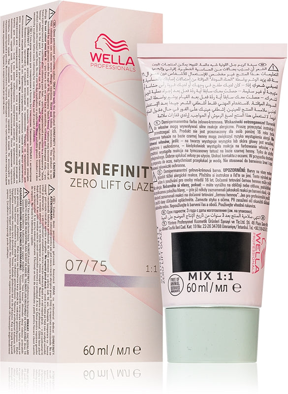 engelsk hårfärgning Wella Shinefinity Zero Lift Glaze 60ml 07-75 | Mellanbrun mahognyblond