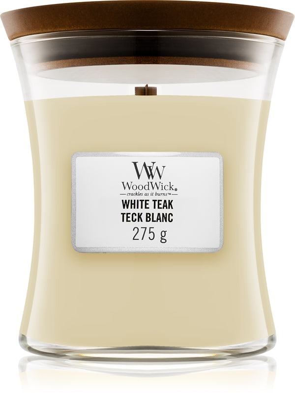 Woodwick Hvid teakvase - Duftlys - 275,0 g