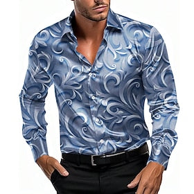 Casual Homens Camisa Social Formal Verão Primavera Outono Aberto para a Lateral Manga Longa Vermelho, Azul, Cinzento Escuro S, M, L Cetim Seda artificial Camis