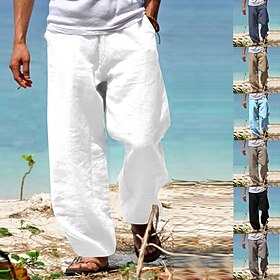 Homme Pantalon pantalon été Pantalon de plage Taille elastique Pantalon de Yoga Fluide Jambe droite Plein Respirable Doux Yoga Casual du quotidien 100% Coton M