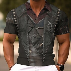 Ilusão Visual Maquinário Homens Vintage Imprimir Camiseta Polo Camisa Polo Waffle Ao ar livre Trabalho Rua Poliéster Manga Curta Aberto para a Lateral Camisas