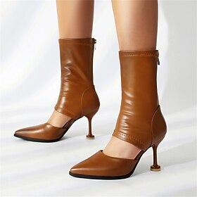 Mulheres Botas Sandálias Botas Botas de Verão Botas de salto Diário Perfurado Botas Botas Tornozelo Ziper Salto Agulha Dedo Apontado Moda Minimalismo Couro Mic