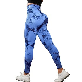 Mulheres Leggings de Ginástica Calça Joggers Leggings Patchwork Leve Cintura Alta Ioga Ginástica Treino de Ginástica Calças Meia-calça Tintura Tie Dye Castanho