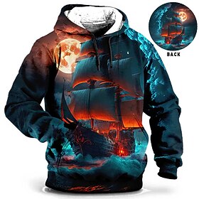 Schip Grafische prints Voor heren Dagelijks 3D-afdrukken Stoppen Feestdagen Uitgaan Streetwear Hoodies blauw Bruin Lange mouw Capuchon Afdrukken Lente  Herfst