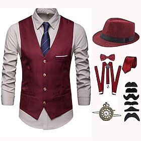Rétro Vintage 1920s Chapeau Tenue Costume de fête Veste Gilet Gatsby le magnifique Gentilhomme Homme Vacances Noël Mode Halloween Soirée Mascarade Fête scolair