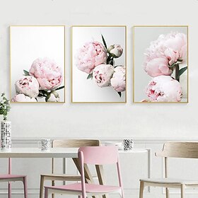 3 panneaux pivoine/fleur rose art mural tenture murale cadeau décoration de la maison toile roulée pas de cadre sans cadre non étiré