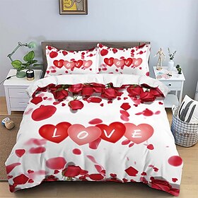 Romantic Rose Love 3-Piece Down Duvet Cover Set for Hotel Bedrooms Guestrooms Famous Guestrooms Bedding Comfortable Set King Queen Bedding Set