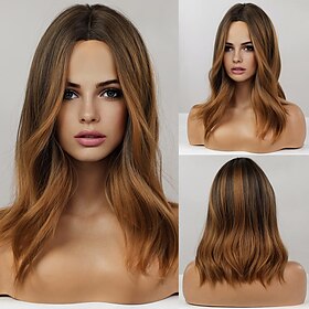 Brown Wigs Gradient Brown Bob Bob Wig Ladies Short Wave Wig Middle Part Heat Resistant Fiber Synthetic Wig Natural Look