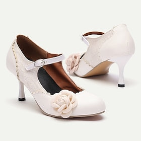 Mulheres Saltos Retro Sapatos de vestir Mary Janes Festa Trabalho Diário Floral Renda Flor Salto Agulha Ponta Redonda Elegante Vintage Estilo bonito Couro Ecol
