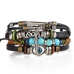 Bracelets en cuir Homme Tressé Yeux Artistique unique Bracelet Bijoux Marron pour Plein Air Soirée