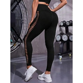 Dame Yoga Bukser Yoga leggings Udskæring Høj Talje Yoga Gym Træning Pilates Strømpebukser Batikfarvet Sort Mørkegrå Grøn Sport Sportstøj Elastisk Tynd