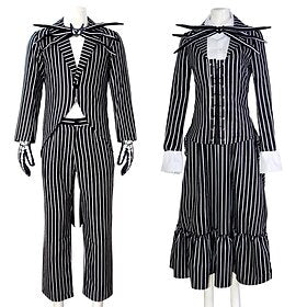 Le cauchemar avant Noël Jack Skellington Costume de Cosplay Tenue Bal Masqué Homme Femme Cosplay de Film Cosplay Noir Costume Halloween Mascarade Polyester