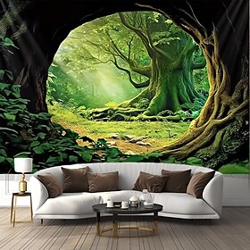 Nature Forest Cave Hanging Tapestry Wall Art Large Tapestry Mural Decor Photograph Backdrop Blanket Curtain Home Bedroom Living Room Decoration