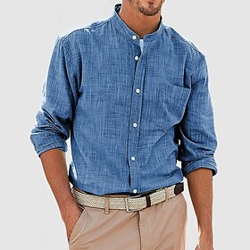 Homens Camisa Social camisa de verão camisa de botão Camisa casual camisa de praia Branco Vermelho Azul Marinha Azul Manga Longa Tecido Faixa Havaiana Feriado