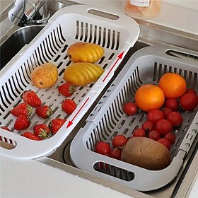 1 stk vask grøntsagsvask vaskekurv frugtafløbskurvstativ plastafløbskurv over vasken sikurv justerbar vaskstativ multifunktionel køkkengadgets køkkentilbehør w