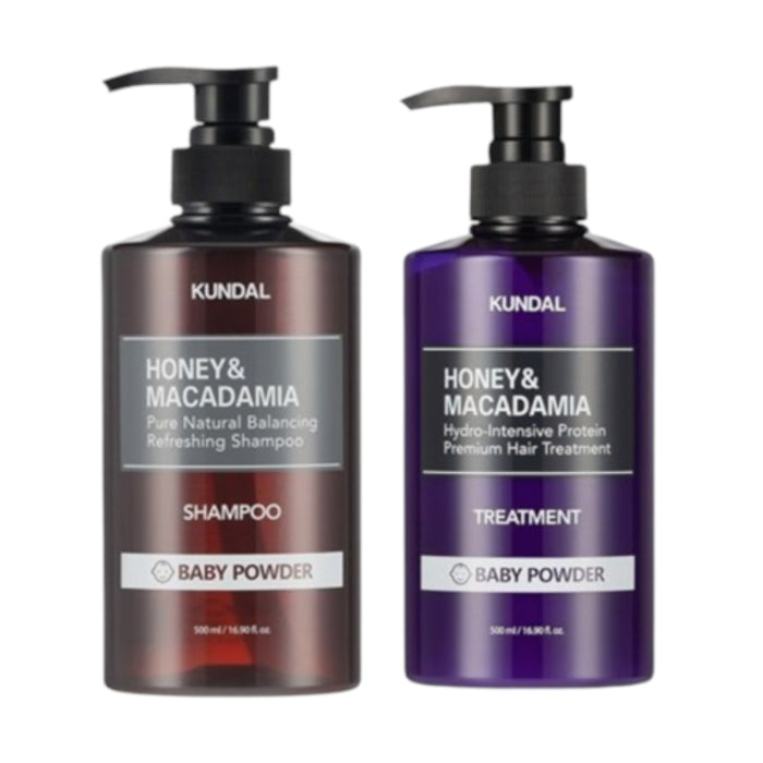 KUNDAL - Honey & Macadamia Nature Shampoo + Treatment - 500ml Set - Baby Powder