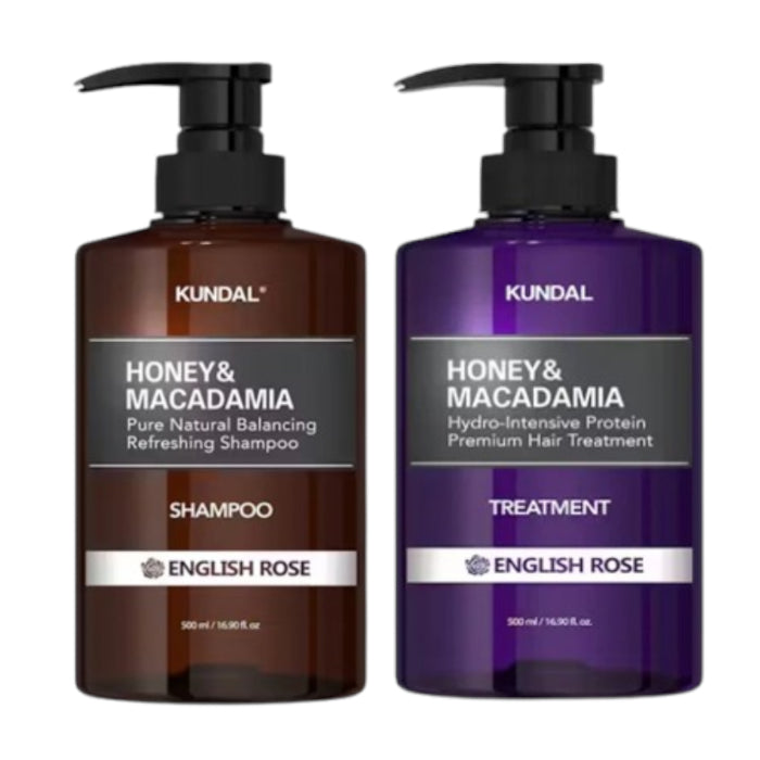 KUNDAL - Honey & Macadamia Nature Shampoo + Treatment - 500ml Set - English Rose