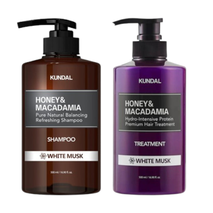 KUNDAL - Honey & Macadamia Nature Shampoo + Treatment - 500ml Set - White Musk