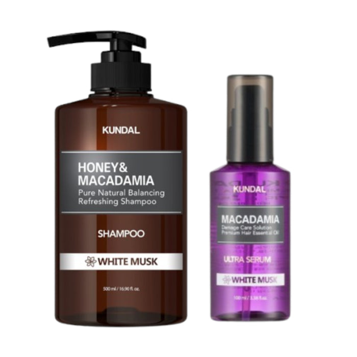KUNDAL - Honey & Macadamia Nature Shampoo - 500ml + Hair Serum - 100ml Set - White Musk