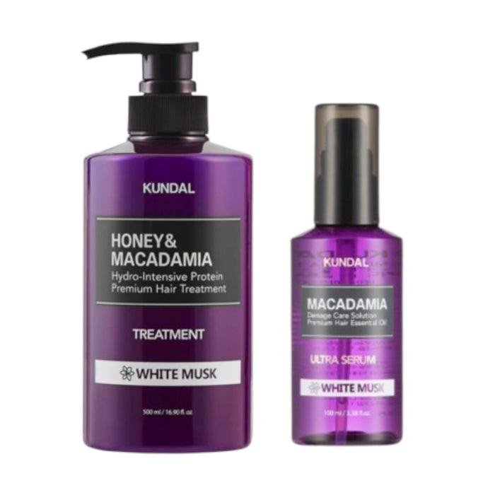 KUNDAL - Honey & Macadamia Protein Hair Treatment - 500ml + Hair Serum - 100ml Set - White Musk