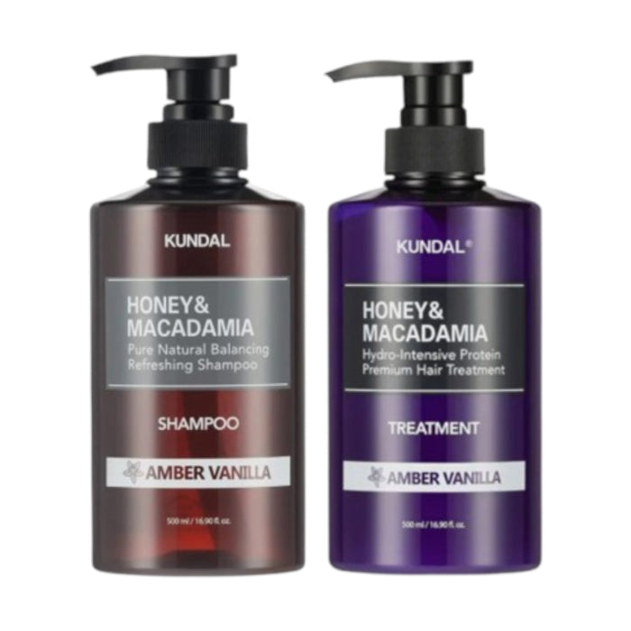KUNDAL - Honey & Macadamia Nature Shampoo + Treatment - 500ml Set - Amber Vanilla