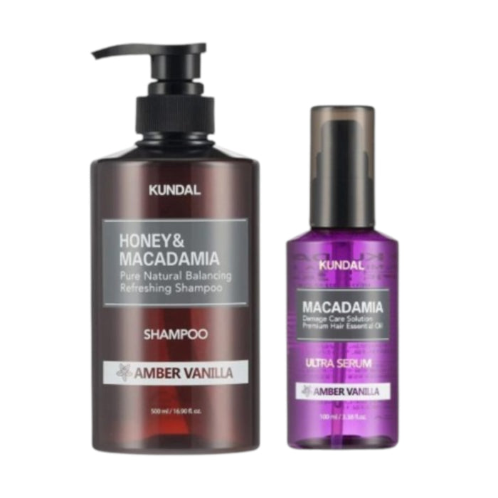 KUNDAL - Honey & Macadamia Nature Shampoo - 500ml + Hair Serum - 100ml Set - Amber Vanilla
