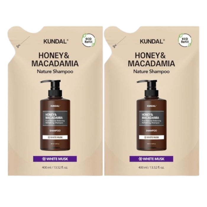 KUNDAL - Honey & Macadamia Nature Shampoo - Refill Pack - 400ml DUO Set - White Musk