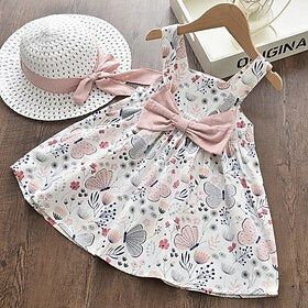 Kids Toddler Little Girls' Dress Plants Flower Birthday Bow Print Pink Knee-length Sleeveless Sweet Dresses Thanksgiving Summer Regular Fit 2-6 Years