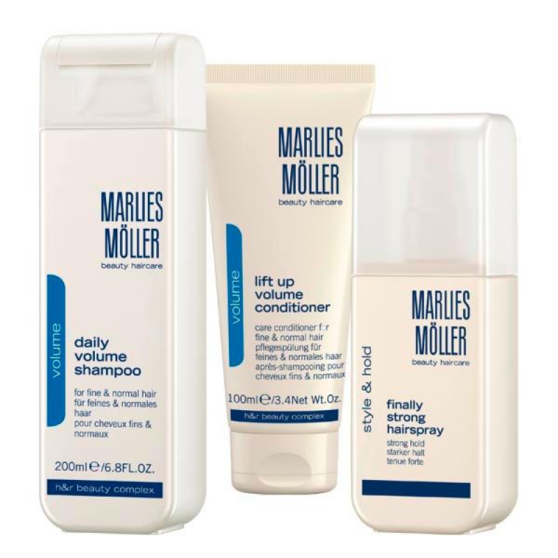 Marlies Moller Christmas Set: Volume Hair Conditioner 100 ml + Finally Strong Hair Spray for Strong Hold Styling 125 ml + Daily Volume Hair Shampoo 20