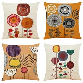 4pcs Throw Pillow Covers Floral FloralPlants Vintage Traditional Classic Home Sofa Decorative Livingroom Outdoor Cushion for Sofa Couch Bed Chair