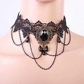 Choker Necklace Lace Tattoo Choker Punk Fashion Lolita Jewelry Vintage Gothic Style Lace Up Artificial Gemstones Lace Alloy Women's Girls' Costume Jewelry