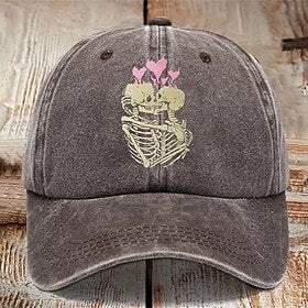 Men's Baseball Cap Sun Hat Trucker Hat Pink Red 100% Cotton Fashion Casual Street Daily Skull Skeleton Adjustable Sunscreen Breathable