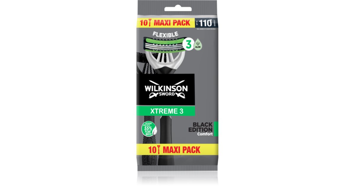 Wilkinson Sword Rasoirs jetables Xtreme 3 Black Edition, 10 pièces