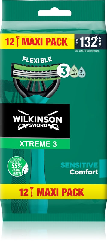 Wilkinson Sword Rasoirs jetables Xtreme 3 Sensitive Comfort pour hommes, 12 pièces