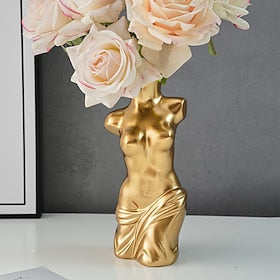 Golden Artistic Resin Character Flower Pot Vase, Modern Design for Living Room, Study, Dining Room, and More