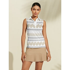 Women's Golf Polo Shirt Khaki Sleeveless Top Ladies Golf Attire Clothes Outfits Wear Apparel