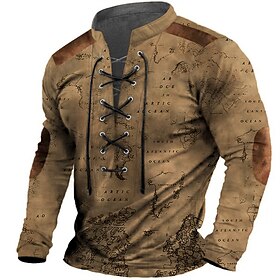 Carte du monde Imprimés Photos Mode Design Décontractées Homme Chemise Henley Shirt T-shirt Graphique Chemise Vintage Extérieur Usage quotidien Vacances T-shir