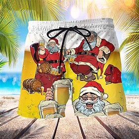 Oktoberfest Men's Board Shorts Beer Shorts Swim Trunks Drawstring with Mesh lining Elastic Waist Santa Claus Beer Quick Dry Short Holiday Beach Hawaiian Casual