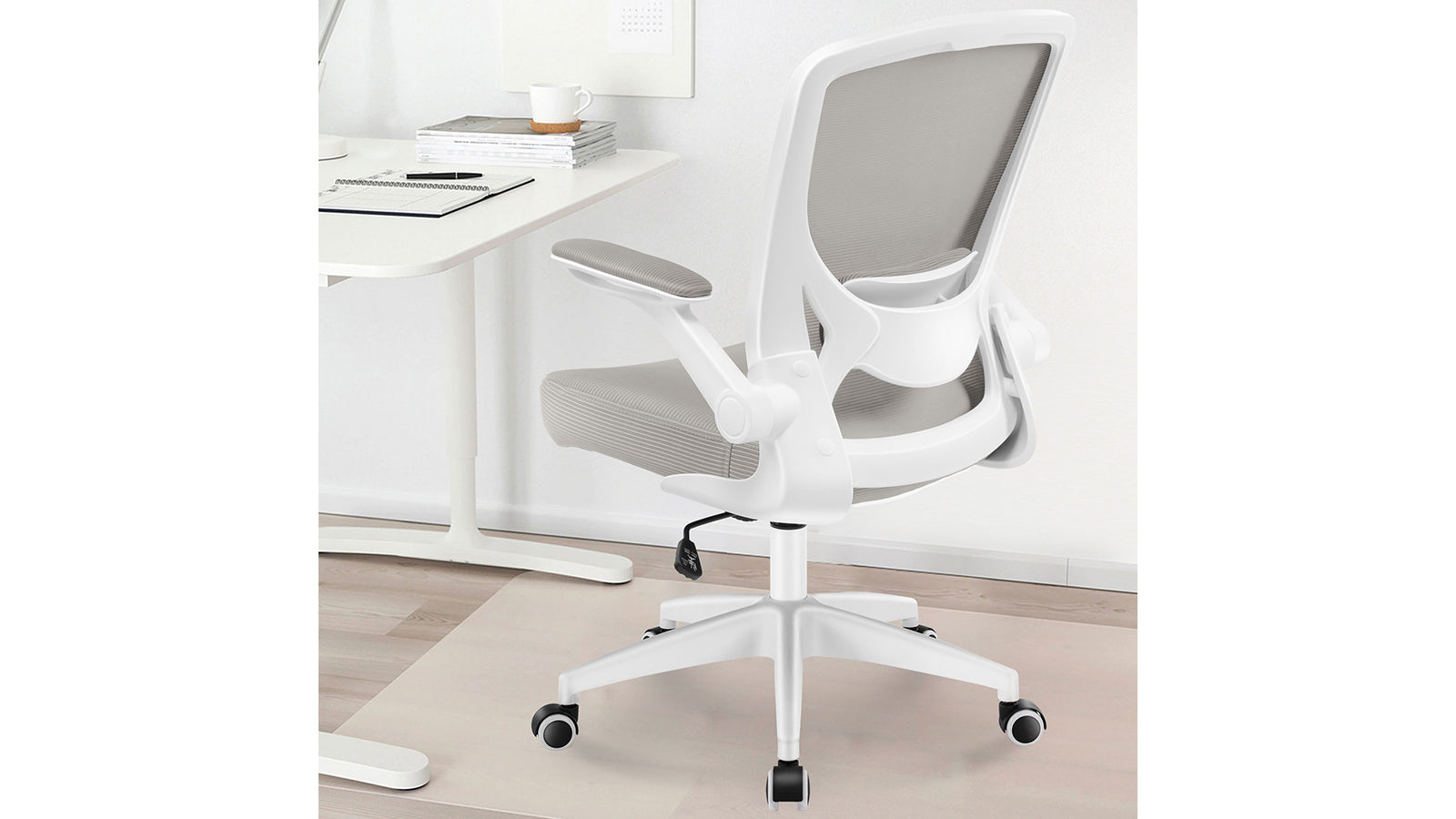 Kerdom Office Chair: Adjustable Armrests Light Grey