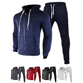 Men's Tracksuit Sweatsuit 2 Piece Full Zip Athletic Winter Long Sleeve Thermal Warm Breathable Moisture Wicking Fitness Running Jogging Sportswear Activewear S